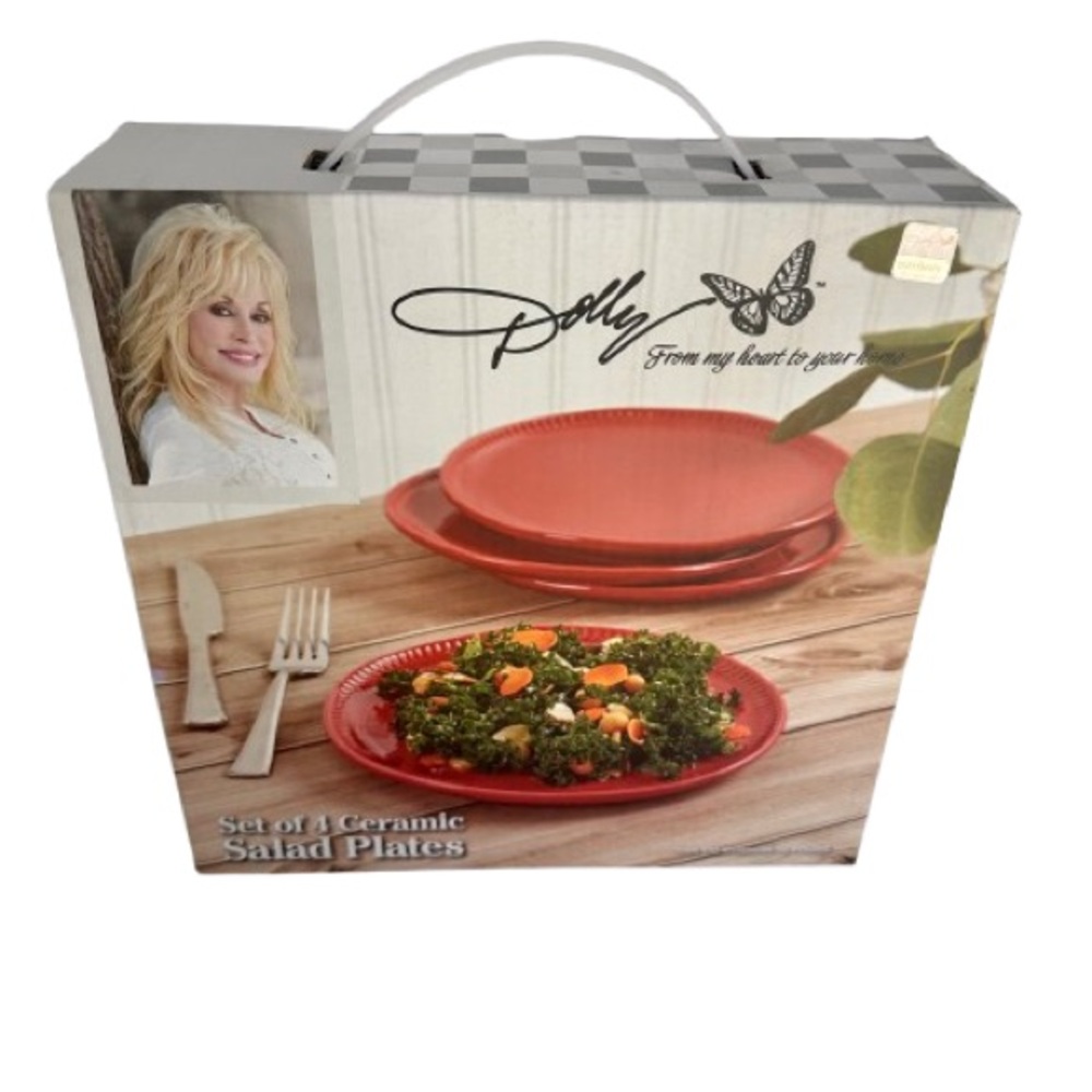 Dolly Parton From My Heart To Your Home Ceramic Salad Plates Red Set Of 4 8” New